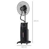HOMCOM Ventilador de Pie Oscilante con Nebulizador 90W Iones Negativos Control Remoto 5 Aspas Tanque de Agua 3,1 L 3 Velocidades Temporizador y Ruedas 44,5x44,5x135 cm Negro