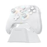 G3V2 Mando Inalambrico PC con Base de Carga, Joysticks Trigger Hall, Iluminación RGB - Sin Deriva de Joystick, Mando Bluetooth Gaming para PC/Switch/iOS/Android, 1000mAh, 2.4G/BT/USB-C (Blanco, PE)
