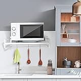 ABCOOL Estante de pared para horno microondas para cocina y hogar, soporte de encimera de acero al carbono con riel de gancho y 3 ganchos deslizantes