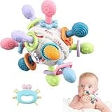Juguete de pelota para bebé, juguetes sensoriales para la dentición, anillo de dentición de silicona, juguete educativo temprano Montessori, sonajero para bebé,Juguete para bebés de 3 a 18 meses