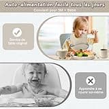 Cubiertos Bebe,Juego de 12 Piezas Platos Bebe con Ventosa, Baby Led Weaning,Cubiertos Infantiles,Juegos de Vajilla Bebe,Cuchara Bebe,Babero Silicona Bebe,Plato de Silicón Antideslizante Sin BPA