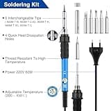 Soldador Estaño Set 24 in 1 con Caja de Herramientas, 60W Kit Soldadura Eléctrónica con Multímetro Digital,Temperatura Ajustable 200-450℃,Puntas Soldador