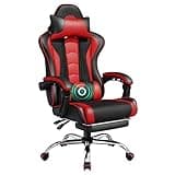 Yaheetech Silla de Oficina Silla Gaming con Reposapies Silla Ergonómica con Ruedas Silla Ordenador Ajustable Silla con Soporte Lumbar Capacidad MAX 136 KG Rojo