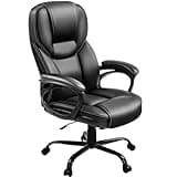 Yaheetech Silla de Oficina de Piel Sintética con Respaldo Alto Ergonómico Soporte Lumbar Altura Ajustable Silla de Escritorio Base de Metal Negro