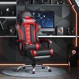 Yaheetech Silla de Oficina Silla Gaming con Reposapies Silla Ergonómica con Ruedas Silla Ordenador Ajustable Silla con Soporte Lumbar Capacidad MAX 136 KG Rojo