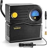WindGallop Small compresor aire portatil Inflador de neumáticos con medidor de presión Bomba de neumáticos para automóvil 12V DC Compresor de neumáticos Bomba de aire eléctrica (Azul)