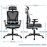 Yaheetech Silla Escritorio de Oficina Ergonomica Sillon Despacho con Respaldo Bloqueable Entre 90° y 130° Silla Soporte Lumbar Ajustable Malla Transpirable para Oficina Estudio Negro