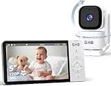 GHB Camara Vigilancia Bebe 5" Rotación de 350° 720P HD IPS, Batería de 5000mAh Vigilabebes con Camara Visión Nocturna Comunicación Bidireccional VOX 4xZoom