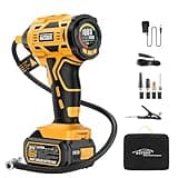 AUTDER Inflador Neumáticos 180PSI, Compresor Portátil Coches/Motos con Batería 21V Recargable 2000mAh, Autoapagado, Luz LED, Incluye Funda Impermeable (Amarillo Negro)