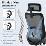 Yaheetech Silla Escritorio de Oficina Ergonomica Sillon Despacho con Respaldo Bloqueable Entre 90° y 130° Silla Soporte Lumbar Ajustable Malla Transpirable para Oficina Estudio Negro