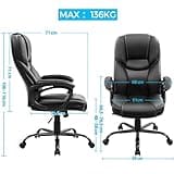 Yaheetech Silla de Oficina de Piel Sintética con Respaldo Alto Ergonómico Soporte Lumbar Altura Ajustable Silla de Escritorio Base de Metal Negro