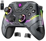EasySMX X15 Mando PC Inalambrico con RGB Luz- Hall Joystick- Hall Trigger- 1000 mAh Batería Recargable- Turbo para PC/Switch/Móvil/Tableta- Gamepad PC Compatible con Black Myth: Wukong- Gris