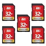 GIGASTONE 32GB Tarjeta de Memoria SD, Paquete de 5, 5 Minijacas, Clase 10 SDHC Tarjeta de Memoria de Alta Velocidad Full HD Video Canon Nikon Sony Pentax Kodak Olympus Panasonic Digital Camera
