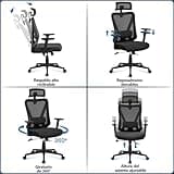 Yaheetech Silla Escritorio de Oficina Ergonomica Sillon Despacho con Respaldo Bloqueable Entre 90° y 130° Silla Soporte Lumbar Ajustable Malla Transpirable para Oficina Estudio Negro