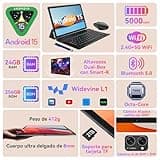 TABWEE Android 15 Tablet 10 Pulgadas - 24GB RAM+ 256GB ROM(2TB TF), Octa-Core, 5000 mAh, 8MP+5MP, Gemini AI, Widevine L1, 5G WiFi, GPS, Face ID, Tablet con Teclado
