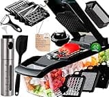 KRAPPS Cortador de Verdura | Mandolina de Cocina Profesional con Pulverizador Aceite y Spray Espatula Cocina | Cortador verduras | Picadora de Verduras | Mandolina Cocina | Vegetable Chopper