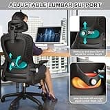 LEVIPE Silla de Oficina - Silla de Oficina Ergonómica con Soporte Lumbar, Reposabrazos, Reposacabezas Ajustable, Cómodo Respaldo Alto Silla de Ordenador Giratoria para el Hogar Oficina Negro