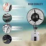 CNAOHGHN Ventilador nebulizador de pared, ventilador oscilante, taller de garaje con 3 velocidades de refrigeración y tanque de 15 litros, ventilador de refrigeración para patio, restaurante exterior