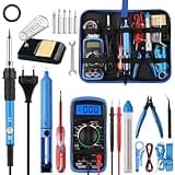 Soldador Estaño Set 24 in 1 con Caja de Herramientas, 60W Kit Soldadura Eléctrónica con Multímetro Digital,Temperatura Ajustable 200-450℃,Puntas Soldador