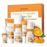 QUIYUM Set de Cuidado de la Piel con Curcuma Vitamina C, 5 Piezas Kit Skincare Facial Mujer Completo, con Leche Limpiadora Facial Tónico Crema para Ojos Suero y Crema Facial