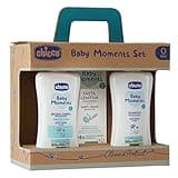 Chicco Set Baby Moments con Baño Corporal de 200 ml, Champú Sin Lágrimas de 200 ml, Pasta Calmante de 100 ml, Idea de Regalo, 0 Meses +