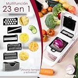 Multifuncional Cortador de Verdura Manual 23 en 1, Mandolina de Cocina Profesional, Picador de Verduras y Patata, Espiralizador, Rallador Cebolla, Cuchillas de Acero Inoxidable, Utensilios de Cocina.
