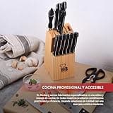 Renberg Tenessy | Cuchillos de Cocina | Set Completo de 15 Piezas con Tacoma de Madera | Perfectos para Cortar Todo Tipo de Ingredientes | Cocina Profesional | Fabricados en Acero Inoxidable