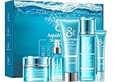 QUIYUM Set Cuidado de la Piel, Set Regalo Cuidado de la Piel Mujer, 5 Piezas Skincare Kit Facial con Leche Limpiadora Facial Tónico Crema para Ojos Suero y Crema Facial