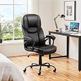 Yaheetech Silla de Oficina de Piel Sintética con Respaldo Alto Ergonómico Soporte Lumbar Altura Ajustable Silla de Escritorio Base de Metal Negro