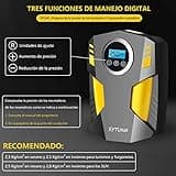 SYTUNG Inflador Ruedas Coche, Compresor Aire Portatil de Neumáticos de Coche con 3 Adaptadores de Boquilla y Luces LED Digitales, de Aire para Neumáticos de Coche y Otros Inflables