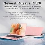 Ordenador Portátil 14 Pulgadas Celeron N5095 Upto 2,9 GHz Portatiles 8GB RAM 256GB SSD TF 1TB LPDDR4 Win11 5G WiFi 1920*1080 FHD Widevine L1 Laptop Película Protectora Español - Oro Cuerpo Metálico