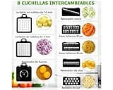 KRAPPS Cortador de Verdura | Mandolina de Cocina Profesional con Pulverizador Aceite y Spray Espatula Cocina | Cortador verduras | Picadora de Verduras | Mandolina Cocina | Vegetable Chopper