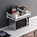 ABCOOL Estante de pared para horno microondas para cocina y hogar, soporte de encimera de acero al carbono con riel de gancho y 3 ganchos deslizantes