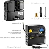 WindGallop Small compresor aire portatil Inflador de neumáticos con medidor de presión Bomba de neumáticos para automóvil 12V DC Compresor de neumáticos Bomba de aire eléctrica (Azul)