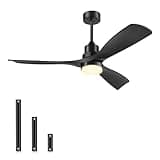 Ventilador de Techo con Luz y Mando a Distancia, Negro Ventiladores de Techo de 132 cm con Lámpara Luz Led con Motor DC, 3 Aspas, 6 Velocidades, Silencioso, Temporizador, para Exterior Dormitorio Saló
