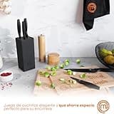 MasterChef Juego de Cuchillos de Cocina con Soporte Taco Universal con Set para Pan, Cebollero, Chef, Carne y Pelar, en Acero Inoxidable, 5 Piezas, Negro, Stainless Steel, Negro, Tacto Suave