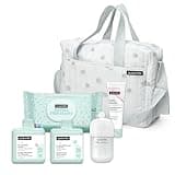 Suavinex, Bolso Carro Bebé con Cosmética: Gel Champú Syndet 300 ml + Loción Hidratante 300 ml + Pomada Pañal 50 ml + Baby Cologne 100 ml + Toallitas 60 Uds. Ideal Regalo de Recién Nacido, Azul