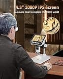 Microscopio Digital Electrónico portátil de 4.3 Pulgadas 1080P con 8 Luces LED Ajustables, Profesional para niños/Adultos 50-1000X, Vista de PC, Compatible con Windows MacOS