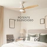 Mellerware - Ventilador de Techo con Mando a Distancia Brizy Bright | 30 W | 6 Velocidades | Ultra silencioso | 3 Aspas 132 de Diámetro | Función Verano-Invierno | Temporizador | LED | Lightwood