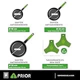 BRA Prior Set de 3 Sartenes, 18-22-26 cm, Aluminio Fundido Antiadherente, con Dos Salvamanteles Safe Verdes, Aptas para Todo Tipo de Cocinas Incluida Inducción