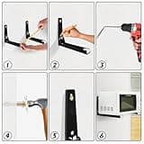 2 Piezas Soporte Microondas Pared Plegable, Soporte para Colgar Microondas Pared, Soporte Plegable para Estante Microondas, con Accesorios de Montaje, para Microondas y Hornos (Negro)