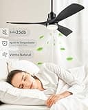 Ventilador de Techo con Luz y Mando a Distancia, Negro Ventiladores de Techo de 132 cm con Lámpara Luz Led con Motor DC, 3 Aspas, 6 Velocidades, Silencioso, Temporizador, para Exterior Dormitorio Saló