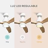 Mellerware - Ventilador de Techo con Mando a Distancia Brizy Bright | 30 W | 6 Velocidades | Ultra silencioso | 3 Aspas 132 de Diámetro | Función Verano-Invierno | Temporizador | LED | Lightwood