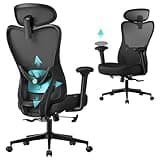 SONGMICS Silla de Oficina Ergonómica, Silla de Escritorio, con Reposacabezas y Soporte Lumbar Ajustables, Carga de 150 kg, Altura Ajustable, Negro Tinta OBN066BH01
