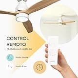Mellerware - Ventilador de Techo con Mando a Distancia Brizy Bright | 30 W | 6 Velocidades | Ultra silencioso | 3 Aspas 132 de Diámetro | Función Verano-Invierno | Temporizador | LED | Lightwood