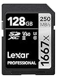 Lexar Professional 1667x Tarjeta de memoria SD 128GB, SDXC UHS-II, Hasta 250 MB/s de Lectura, Clase 10, U3, V60, SD para fotógrafo profesional, camarógrafo, entusiasta (LSD128CB1667)