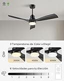 Ventilador de Techo con Luz y Mando a Distancia, Negro Ventiladores de Techo de 132 cm con Lámpara Luz Led con Motor DC, 3 Aspas, 6 Velocidades, Silencioso, Temporizador, para Exterior Dormitorio Saló