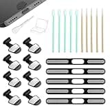 BelleVive 8 Piezas Tapones Protectores de Polvo, Accesorios para Teléfono para iPhone 16 15 Plus/Pro MAX, Tapas USB-C, Limpiador de Puertos USB-C, Cubierta de Altavoz de Teléfono, con Kit de