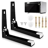 2 Piezas Soporte Microondas Pared Plegable, Soporte para Colgar Microondas Pared, Soporte Plegable para Estante Microondas, con Accesorios de Montaje, para Microondas y Hornos (Negro)