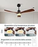 Ventilador de Techo con Luz y Mando a Distancia, Madera Ventiladores de Techo de 132 cm con Lámpara Luz Led con Motor DC, 3 Aspas, 6 Velocidades, Silencioso, Temporizador, para Exterior Dormitorio Sal